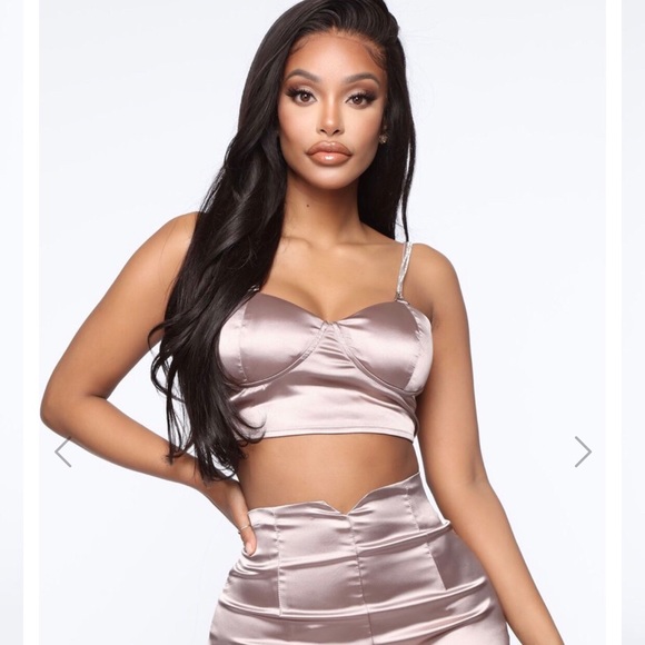 Fashion Nova Tops - Fashion Nova Give me love satin crop S